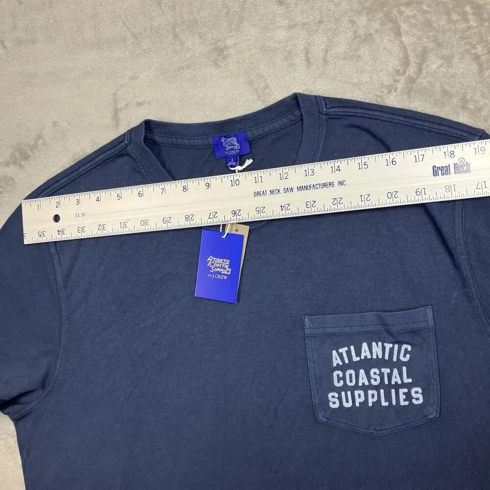J.Crew T Shirt Mens L Blue Atlantic Coastal Supplies Graphic Pocket Logo